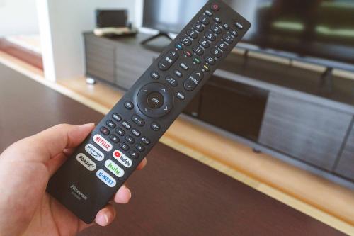 a person holding a remote control in their hand at The Kabira 川平湾に一番近いヴィラ 滞在中レンタカー無料 The closest private villa to Kabira Bay! Free car rental in Ishigaki Island