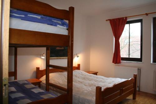 Tempat tidur susun dalam kamar di Apartments Lovšin