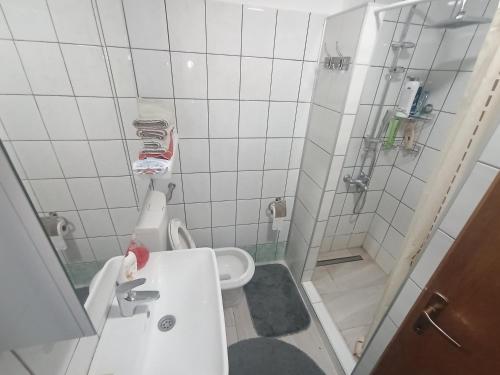 a small bathroom with a toilet and a shower at Apartman Alić in Vogošća