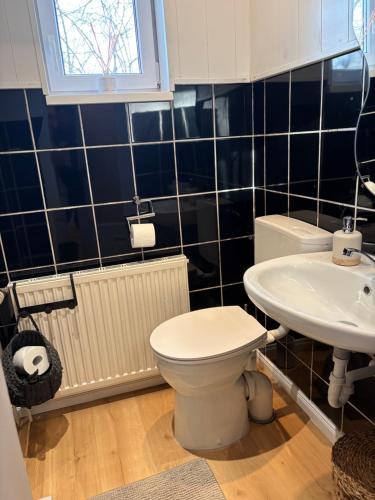 a bathroom with a toilet and a sink at Kutscherhaus in Uelzen