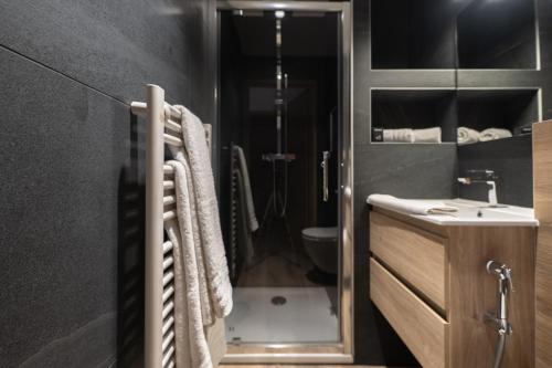 a bathroom with a shower and a sink and a toilet at Chambre 5 La Baieta in Nice
