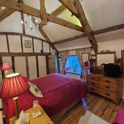 a bedroom with a bed and a tv in a room at The Millers Cottage in Okehampton