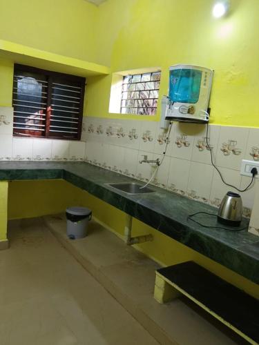 a kitchen with a sink and a microwave at Nandy Delight Homestay in Kanyakumari