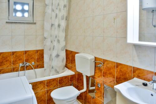 a bathroom with a toilet and a sink and a tub at Apartment Petra in Senj