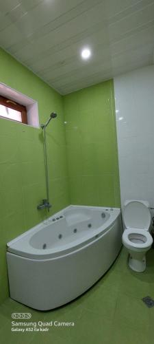 un bagno verde con vasca e WC di Villa Qeçreş a Quba