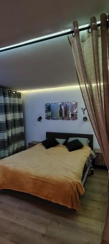 una camera da letto con un letto grande con una tenda di Studio premium a Luz-Saint-Sauveur