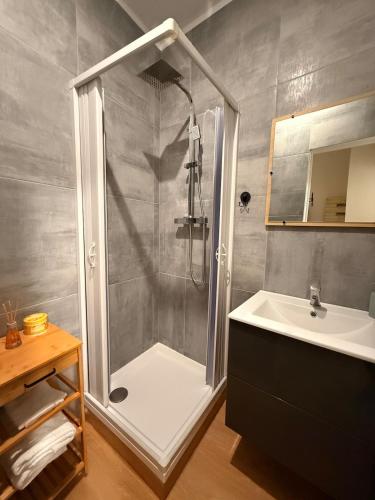 a bathroom with a shower and a sink at 4-person apartment in Joeuf