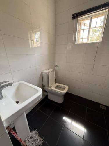 a bathroom with a sink and a toilet at Pavilion Luxury 4bedroom duplex in Mama