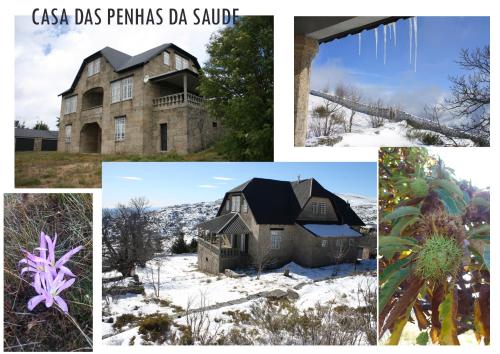 a collage of photos of a house in the snow at Penhas da Saúde in Penhas da Saúde