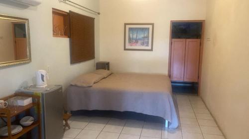 una piccola camera da letto con un letto e una porta rosa di Magical Garden a Savaneta