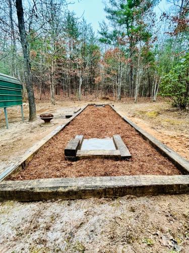 a pile of dirt in the middle of a forest at Cedar Ridge in Mill Spring