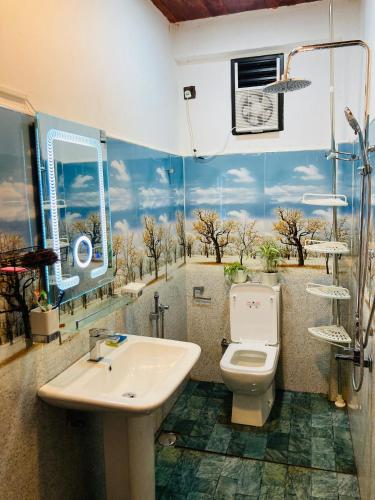 a bathroom with a toilet and a sink at Downtown Lodge in Nuwara Eliya