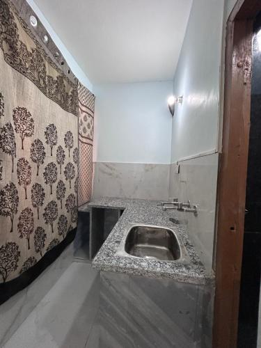 a bathroom with a sink and a wall at Shiva in Hāpur
