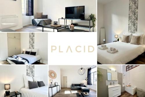 a collage of photos of a hotel room at LE WLÉRICK LUMINEUX - Spacieux - Hyper Centre in Mont-de-Marsan