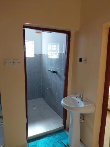 a bathroom with a shower and a sink at Kelhanil Homes in Narok