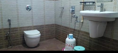 a bathroom with a toilet and a sink at Elephant County Resort in Masinagudi