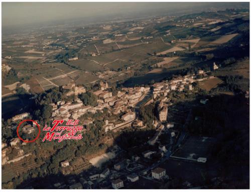 an aerial view of a city with houses and trees at La Terrazza sul Monferrato in Ozzano Monferrato
