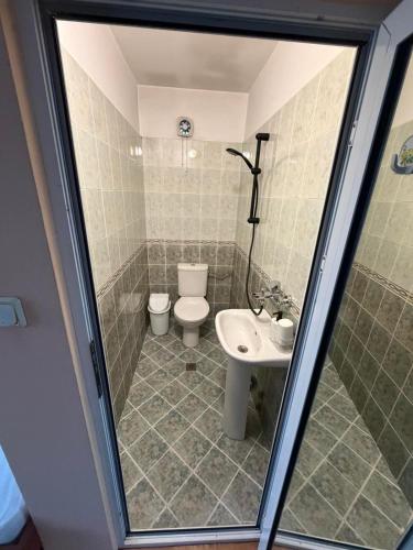 a bathroom with a toilet and a sink at къща Солунови in Dobrinishte