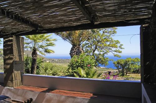a view from the porch of a house with a pineapple tree at I Dammusi di Punta Karace in Tracino