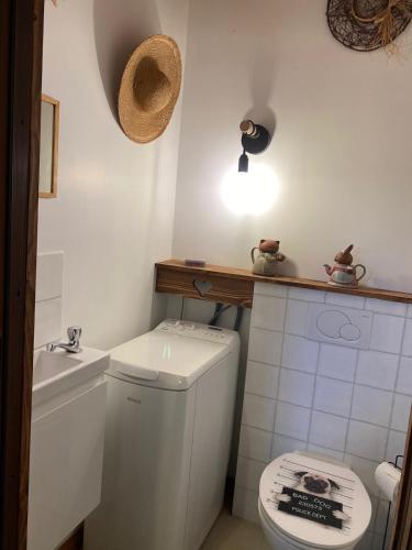 Gîte Dreiviertelacker في Husseren-Wesserling: حمام صغير مع مرحاض ومغسلة