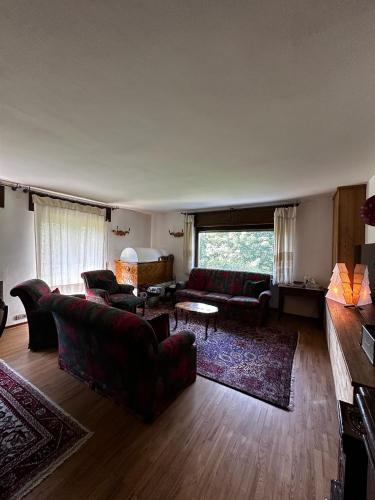 a large living room with couches and a table at Chalet Sofia in San Vito di Cadore