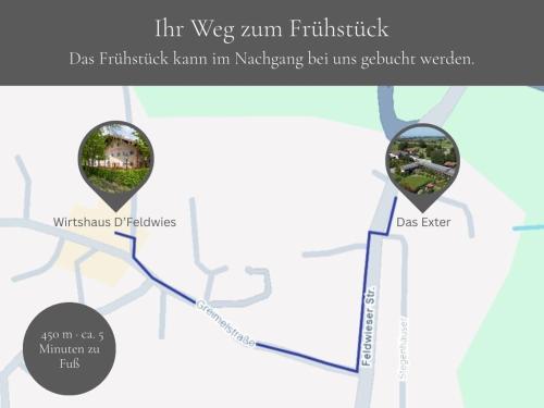 eine Karte des Standorts des vorgeschlagenen Millimeter-Randamphitheaters in der Unterkunft Das Exter - modernes Self Check-in Hotel am Chiemsee in Übersee