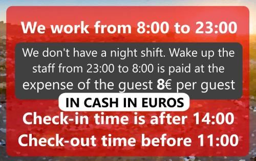 a sign that says we wont have a night shift at "No party & Many rules" Hostel N1 in Sofia