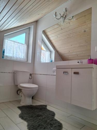 a bathroom with a toilet and a window at Chata Lomňanka in Lomná