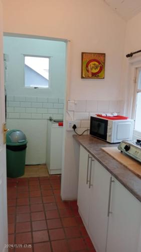 a kitchen with a counter with a microwave on it at Palm Terrace Guesthouse in Durban