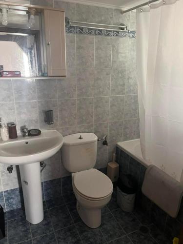 a bathroom with a toilet and a sink at Renas' Apartments in Chios island in Chios