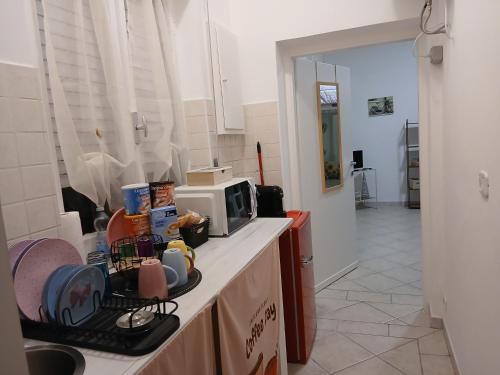 a kitchen with a counter top with a microwave at La Casina di Giannina in Grosseto