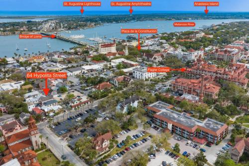 an aerial view of a city with buildings and a harbor at 64 Hypolita Street in St. Augustine