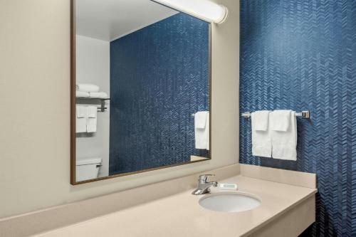 a bathroom with a sink and a mirror at Fairfield Inn and Suites by Marriott Marion in Marion