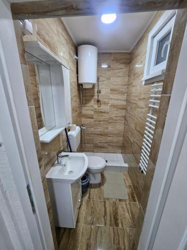 a small bathroom with a toilet and a sink at Montana apartman in Han Pijesak