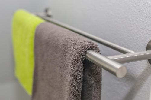 a close up of towels on a towel rack at Ferienapartments Pirna in Pirna
