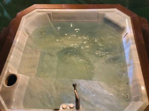 a bath tub filled with water with a faucet at Villa Lourdes in Rousseau