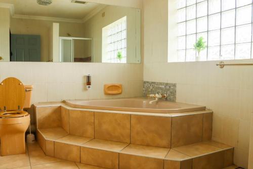 a large bathroom with a tub and a toilet at Mamli Guestlodge & Conferencing in Schoemansdal
