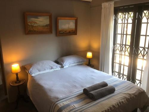 a bedroom with a bed with two pillows on it at Rapids View Cottage in Parys