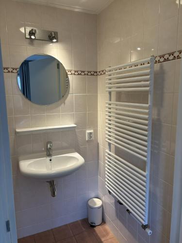 a bathroom with a sink and a mirror at Waddenvilla 7 in Hollum