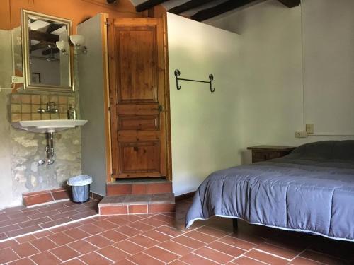 a bedroom with a bed and a sink in a room at Mas Costa in Sant Ferriol