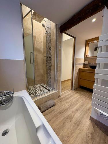 ein Badezimmer mit Dusche und Badewanne in der Unterkunft O'Balcon in Sainghin-en-Mélantois