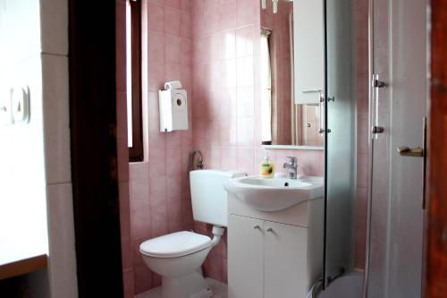 y baño con aseo blanco y lavamanos. en Apartments Cavae Romanae, en Medulin