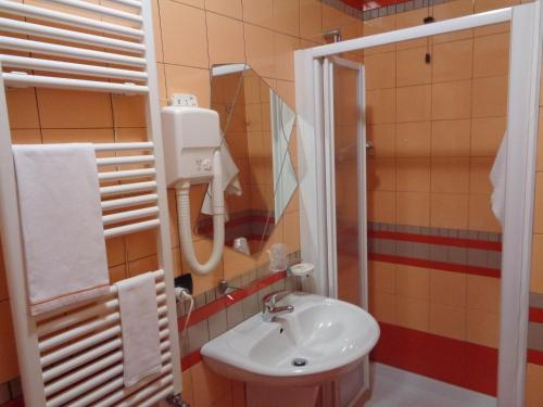 a bathroom with a sink and a shower at Hotel Airone in Trinitapoli