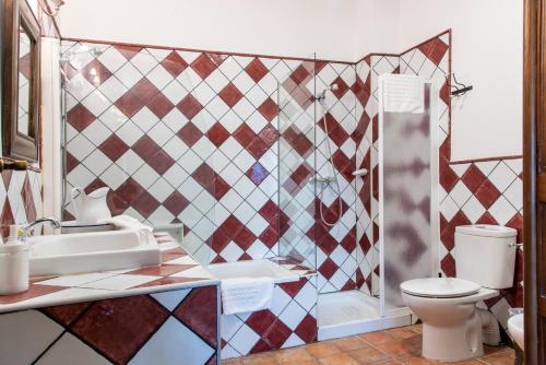 a bathroom with a toilet and a sink at La Posada de Maruchi in Pozáldez