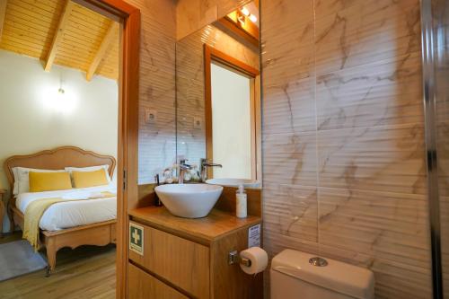 a bathroom with a sink and a toilet at Casas da Assureira in Castro Laboreiro
