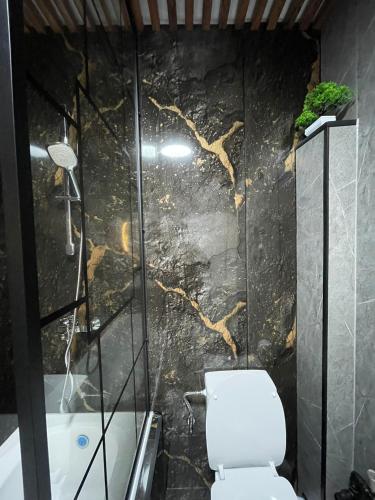 a bathroom with a toilet and a bath tub at BM Aparts Rustic in Pleven
