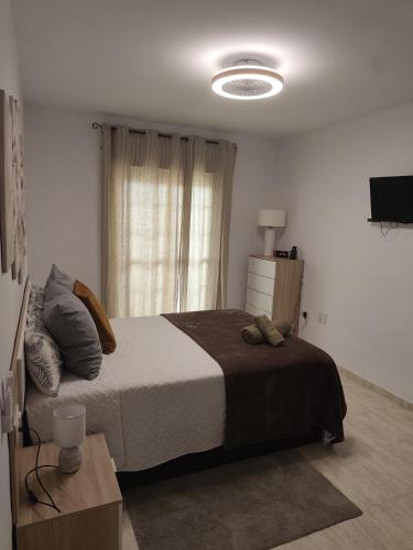 a bedroom with a large bed and a television at Las Salinas in Roquetas de Mar