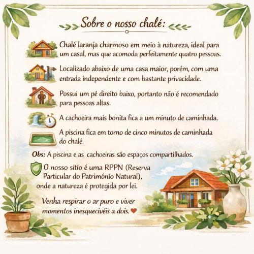 a picture of a page of a flyer with a house at Chalé Laranja - Sítio Caldeirão in Posse