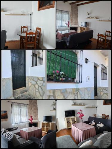 a collage of photos of a living room and a kitchen at Casa González in Benamahoma