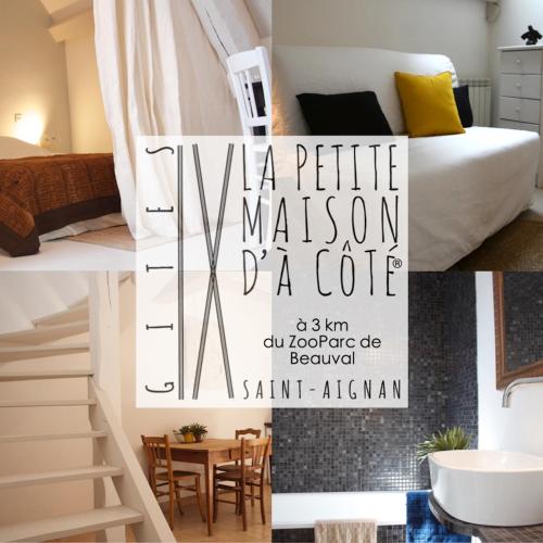 a collage of photos of a bedroom and a bathroom at La Petite Maison d'à Côté in Saint-Aignan